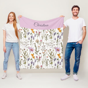 Manta Polar Elegante patrón de flor silvestre rosa púrpura con