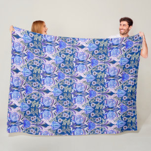 Manta Polar Elegante patrón de flores azules victorianas vinta