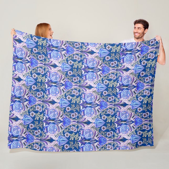 Manta Polar Elegante patrón de flores azules victorianas vinta (In situ)