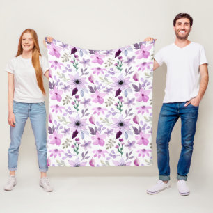 Manta Polar Elegante patrón de flores rosadas y moradas