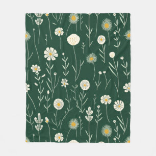 Manta Polar Elegante patrón de flores silvestres sobre verde o