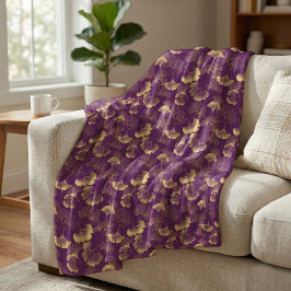 Manta Polar Elegante patrón de hoja de ginkgo púrpura dorado
