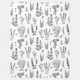 Manta Polar Elegante patrón de jardín de hierbas blancas negra