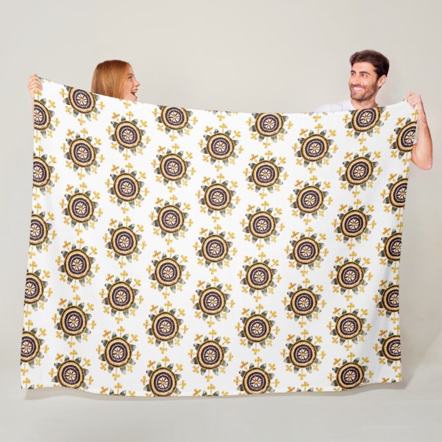 Manta Polar Elegante patrón de mosaico floral de oro en blanco (In situ)