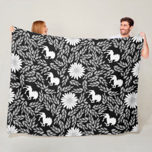 Manta Polar Elegante patrón de unicornio negro y blanco para b