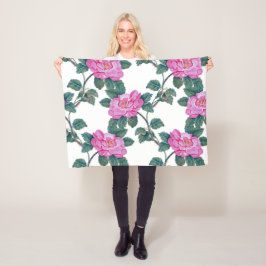 Manta Polar Elegante Patrón de Vinos Verdes Florales Rosa |