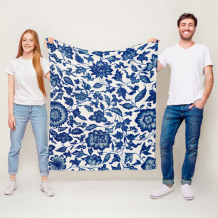 Manta Polar Elegante patrón floral azul - Blanda de flete suav