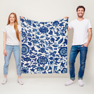 Manta Polar Elegante patrón floral azul - Blanda de flete suav