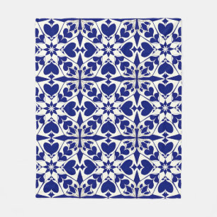 Manta Polar Elegante patrón floral azul y blanco