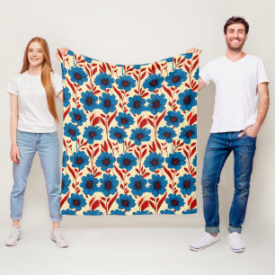 Manta Polar Elegante patrón floral con flores azules vibrantes