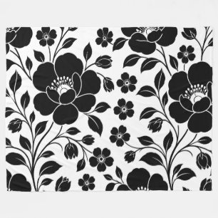 Manta Polar Elegante patrón floral negro