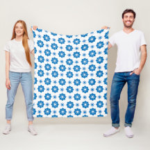 Elegante Patrón Geométrico Floral Azul Y Blanco