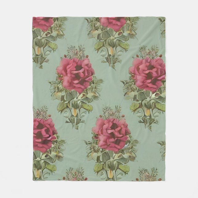 Manta Polar Elegante Patrón Rojo Victoriano (Anverso)