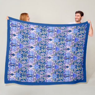 Manta Polar Elegante patrón victoriano vintage floral azul