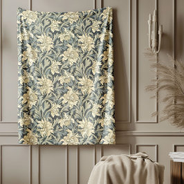 Manta Polar Elegante patrón William Morris marfil verde pastel