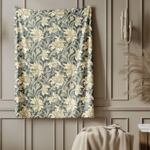 Manta Polar Elegante patrón William Morris marfil verde pastel