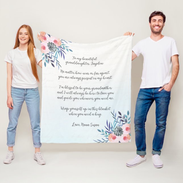 Manta Polar Elegante Personalizado Azul Cita Nieta Floral (In situ)