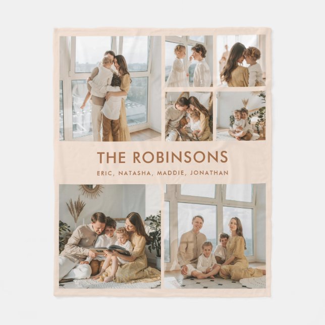 Manta Polar Elegante Personalizado Familia Nombre 7 Collage de (Anverso)