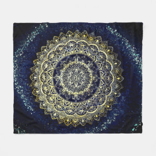 Manta Polar Elegante playa Art Boho Blue and Gold Mandala