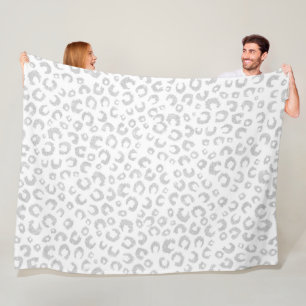 Manta Polar Elegante Purpurina de Plata Blanca Leopardo Impres