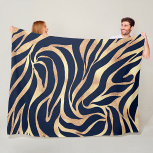 Manta Polar Elegante Purpurina dorado Zebra Nay-Blue Animal Pr