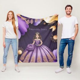 Manta Polar Elegante regalo de arte Chica de Quinceañera púrpu