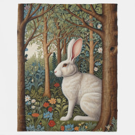 Manta Polar Elegante retro boho conejo blanco leñoso floral