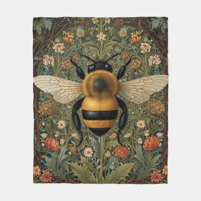 Manta Polar Elegante retro bumblebee boho arte floral botánico (Anverso)