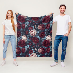 Manta Polar Elegante Rosa Borgoña Patrón Floral Marino