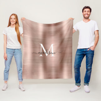 Manta Polar Elegante Rosa con guión de monograma dorado cepill