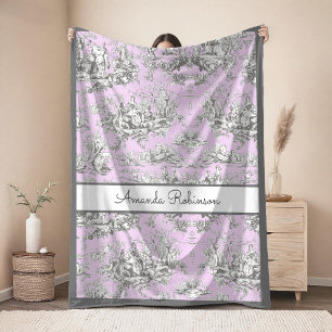 Manta Polar Elegante rosa floral vintage lago toile de jouy
