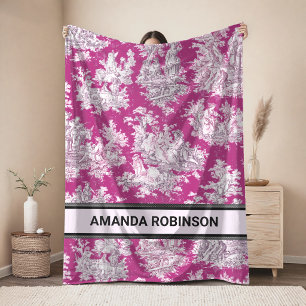 Manta Polar Elegante rosa magenta vintage lago toile de jouy