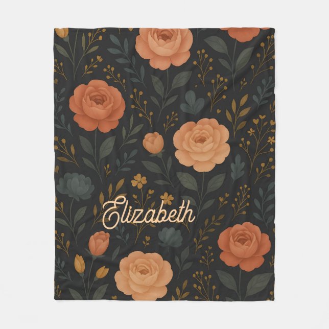 Manta Polar Elegante Rosa y Peony Floral Fleece Blanket (Anverso)