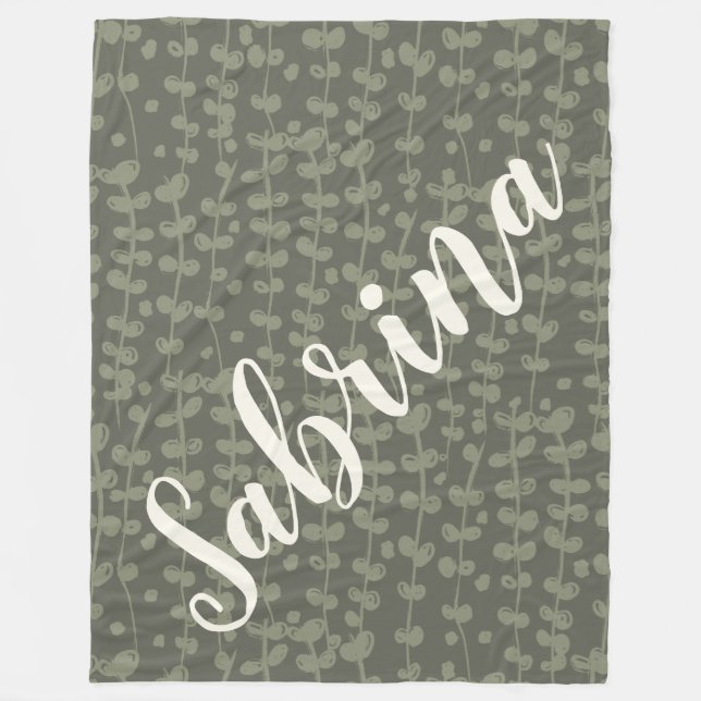 Manta Polar Elegante Rústico Botánico Sage Green Personalizado (Anverso)