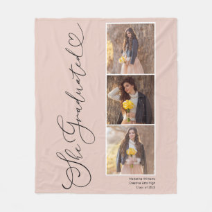 Manta Polar Elegante Script Heart 3 Photo Graduation