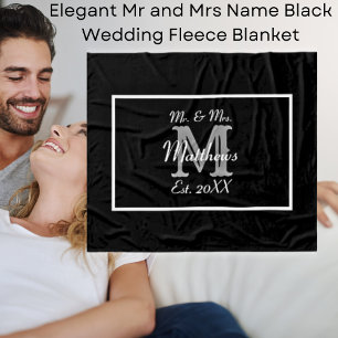 Manta Polar Elegante Sr. y Sra. Name Black Boda