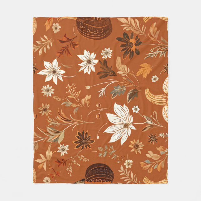 Manta Polar Elegante Terra Cota Pumpkin Autumn Floral Pattern (Anverso)