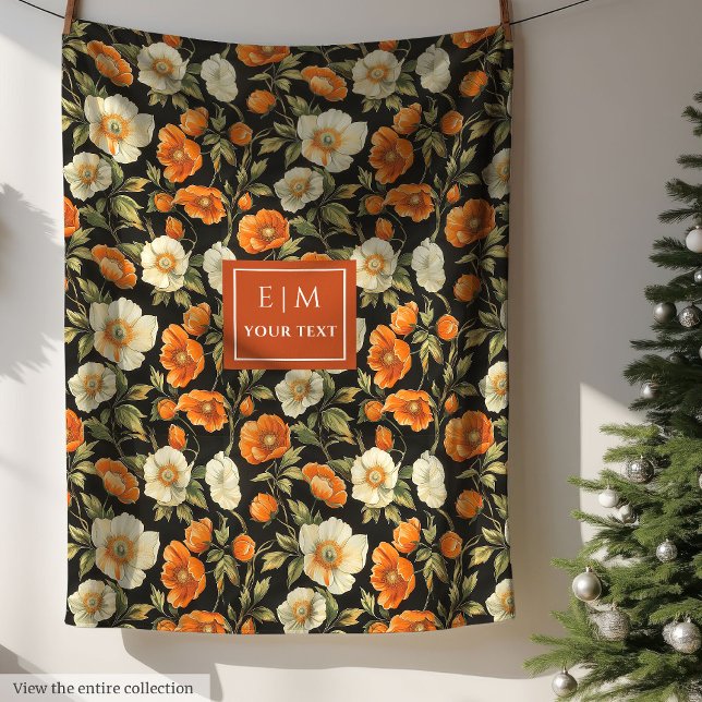 Manta Polar Elegante terracota y cobertizo floral verde salado (Elegant terracotta and moss green floral blanket)