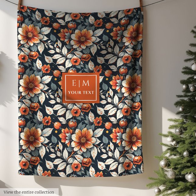 Manta Polar Elegante terracota y cobertizo floral verde salado (Elegant terracotta and moss green floral blanket)