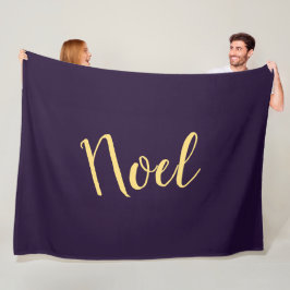 Manta Polar Elegante texto NOEL sobre fondo morado intenso