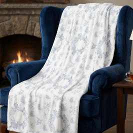 Manta Polar Elegante Toile Francés Azul Blanco