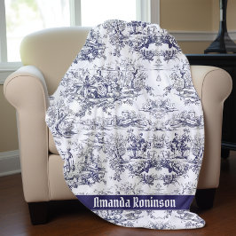 Manta Polar Elegante toile negro vintage de jouy monograma