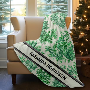 Manta Polar Elegante toile verde vintage de jouy monograma