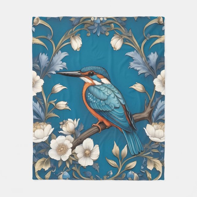 Manta Polar Elegante Turquoise Kingfisher Bird Floral (Anverso)