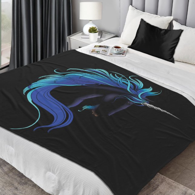 Manta Polar Elegante Unicornio Negro Azul Plateado Fantasía Má (Subido por el creador)