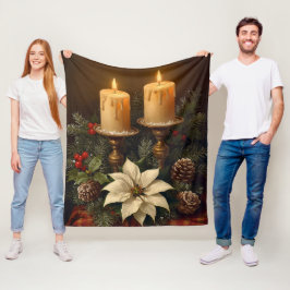 Manta Polar Elegante vela Navidad acebo pino cálido festivo