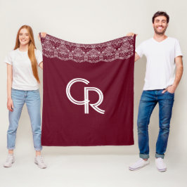 Manta Polar Elegante Vintage Burgundy Maroon White Lace Fleece