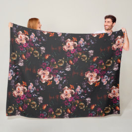 Manta Polar Elegante vintage floral oscuro burgundy