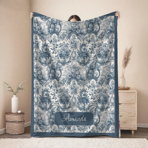 Manta Polar Elegante vintage Monograma azul toile de jouy