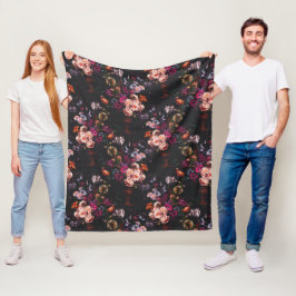 Manta Polar Elegante vintage oscuro floral burgundy melancólic